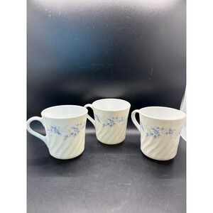 Corning Ware Country Garden Mugs Set of 3 Blue Floral Swirl Vintage